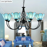 Mediterranean Blue Glass Floral Chandelier Light - Elegant Ceiling Lamp For Living Room