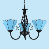 Mediterranean Blue Glass Floral Chandelier Light - Elegant Ceiling Lamp For Living Room 3 / Up