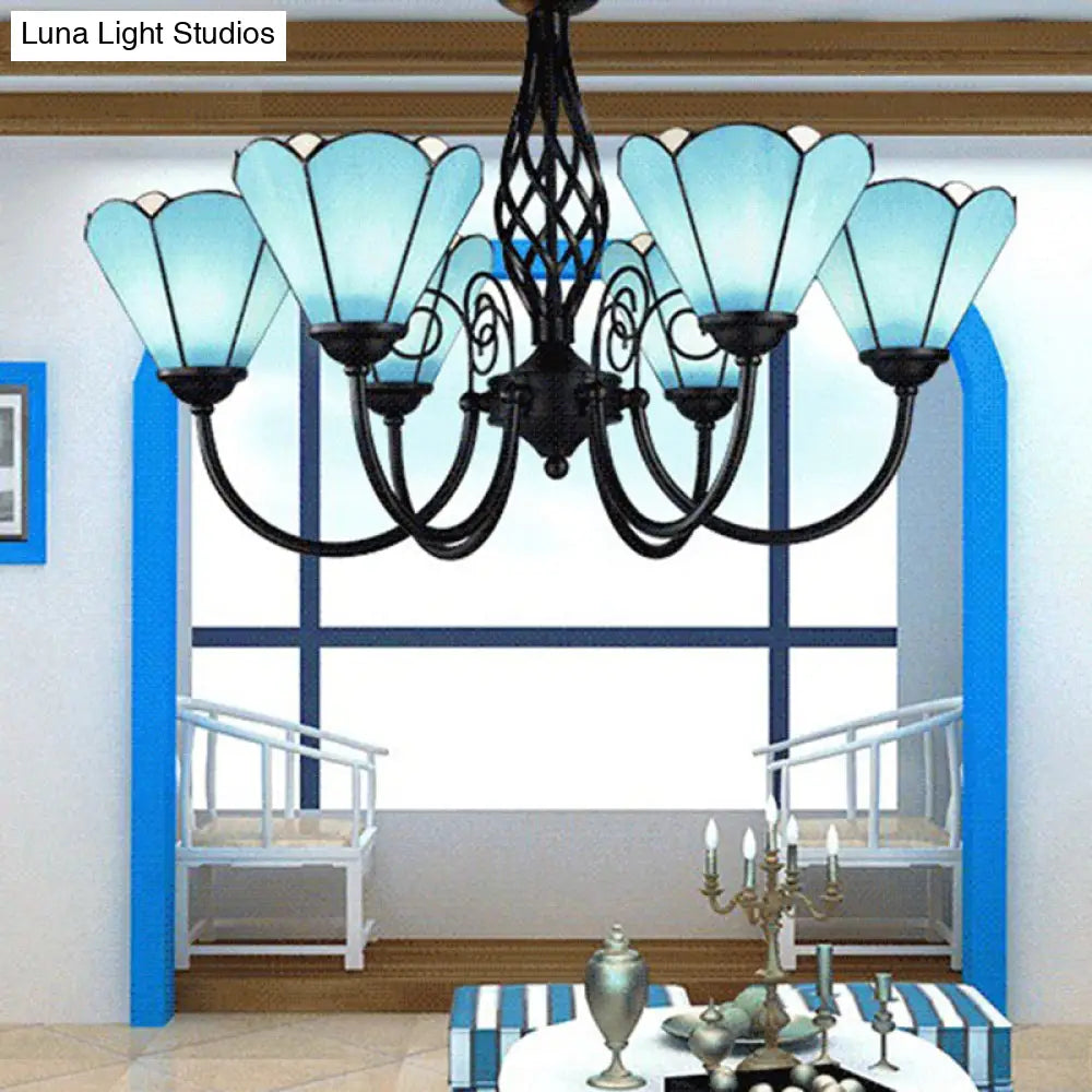 Mediterranean Blue Glass Floral Chandelier Light - Elegant Ceiling Lamp For Living Room