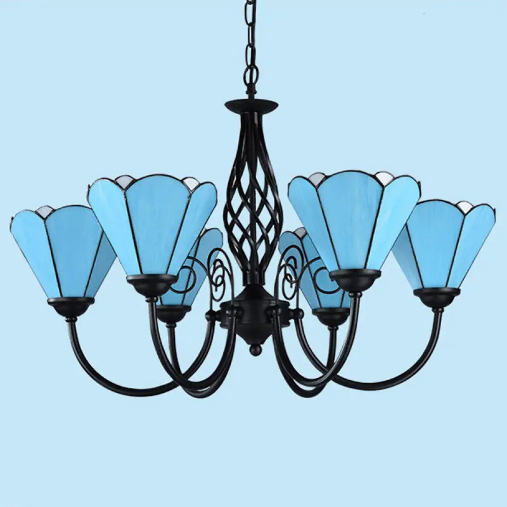 Mediterranean Blue Glass Floral Chandelier Light - Elegant Ceiling Lamp For Living Room 6 / Up