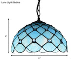 Mediterranean Blue Glass Jewel Hanging Light Fixture - 1-Light Pendant For Kitchen Island