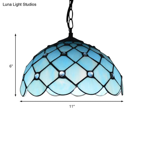 Mediterranean Blue Glass Jewel Hanging Light Fixture - 1-Light Pendant For Kitchen Island