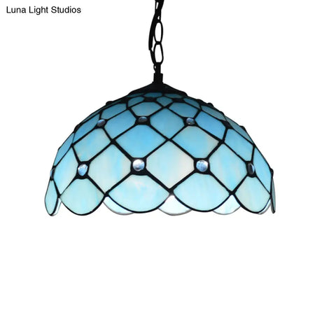 Mediterranean Blue Glass Jewel Hanging Light Fixture - 1-Light Pendant For Kitchen Island