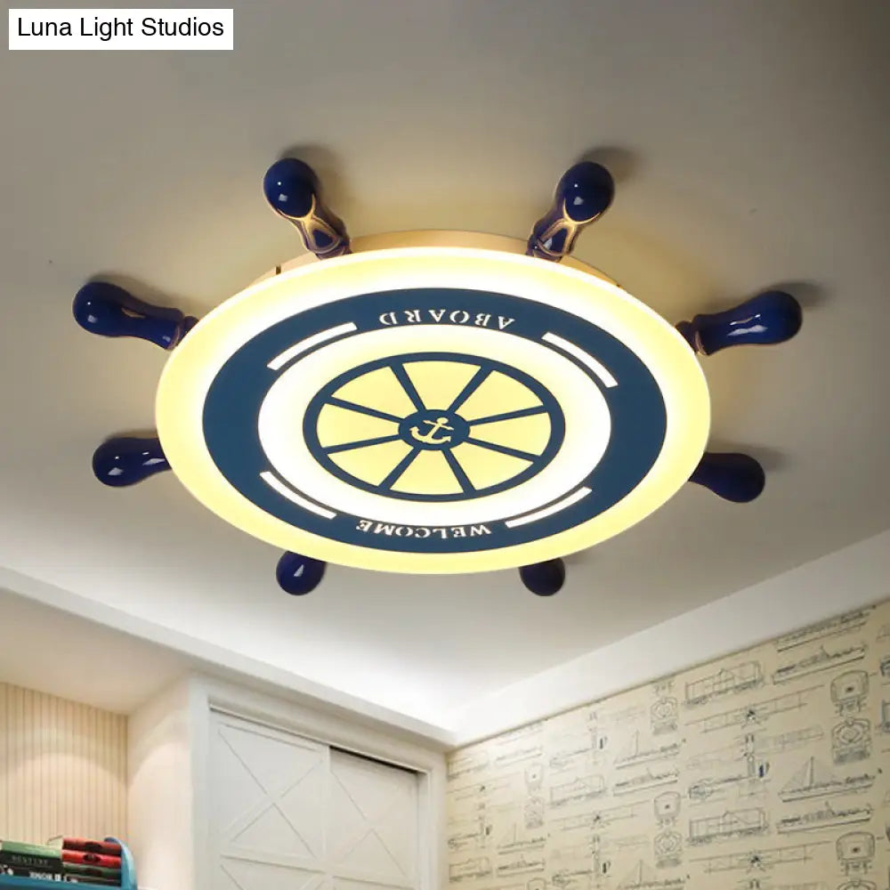 Mediterranean Blue Led Flush Ceiling Light With Rudder Acrylic Shade - 21.5’/25.5’ Nursery Mount