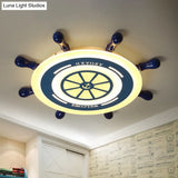 Mediterranean Blue Led Flush Ceiling Light With Rudder Acrylic Shade - 21.5’/25.5’ Nursery Mount