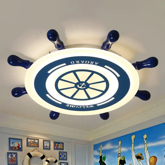 Mediterranean Blue Led Flush Ceiling Light With Rudder Acrylic Shade - 21.5/25.5 Nursery Mount