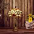 Mediterranean Bronze Dragonfly Nightstand Lamp With Hand Cut Glass - 1-Bulb Domed Design