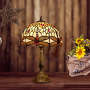 Mediterranean Bronze Dragonfly Nightstand Lamp With Hand Cut Glass - 1-Bulb Domed Design