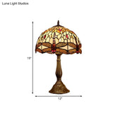 Mediterranean Bronze Dragonfly Nightstand Lamp With Hand Cut Glass - 1-Bulb Domed Design