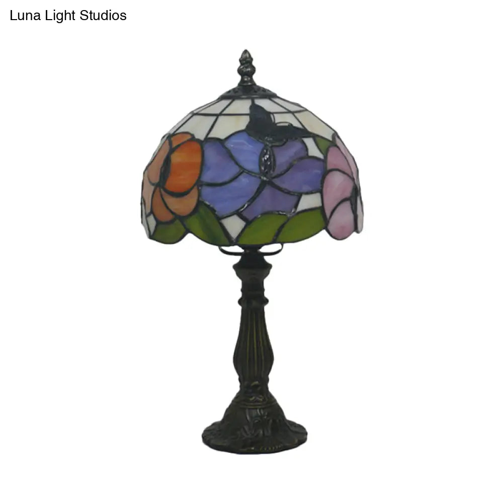 Mediterranean Bronze Hand-Cut Glass Bedside Lamp With Petal Pattern