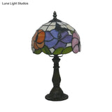 Mediterranean Bronze Hand-Cut Glass Bedside Lamp With Petal Pattern