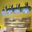 Mediterranean Bronze Wall Mounted Sconce Light With 4 Dome Blue Glass Heads For Living Room