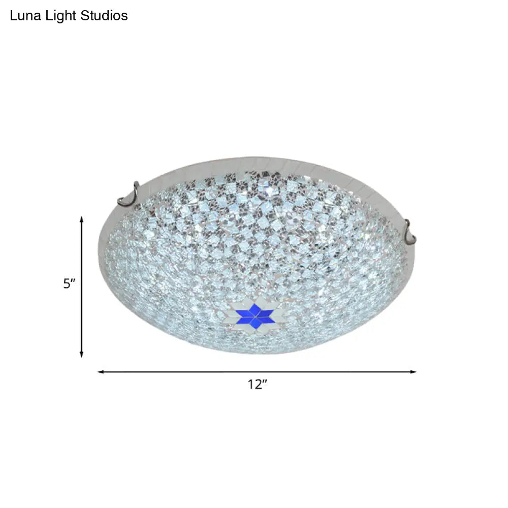 Mediterranean Clear Crackle Glass Flushmount Lighting Checkered Basket Design 2/3 - Head