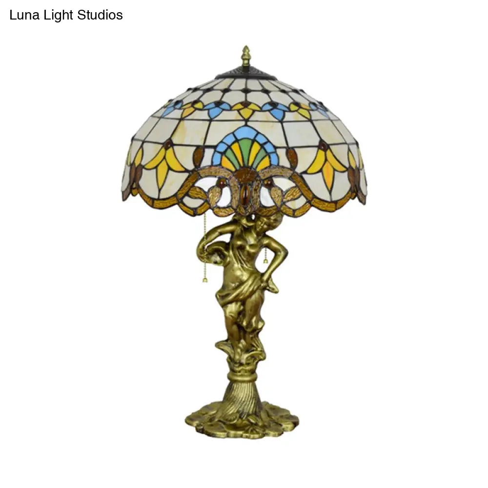 Mediterranean Cone/Dome Pull Chain Night Light With Stunning Glass Table Lighting