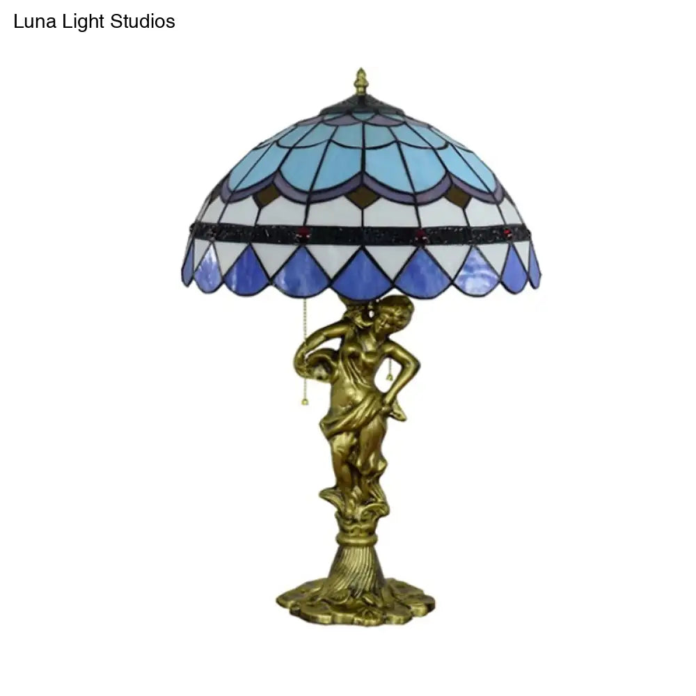 Mediterranean Cone/Dome Pull Chain Night Light With Stunning Glass Table Lighting