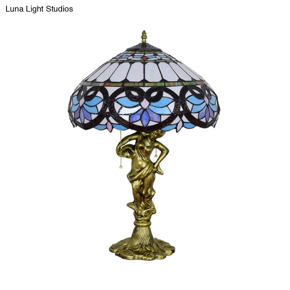 Mediterranean Cone/Dome Pull Chain Night Light With Stunning Glass Table Lighting