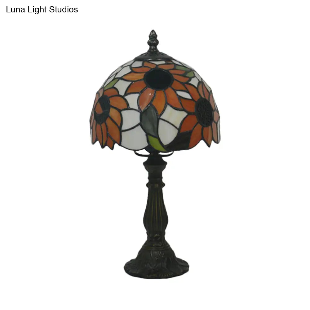 Mediterranean Dark Coffee Hand Cut Glass Tulip Nightstand Lamp