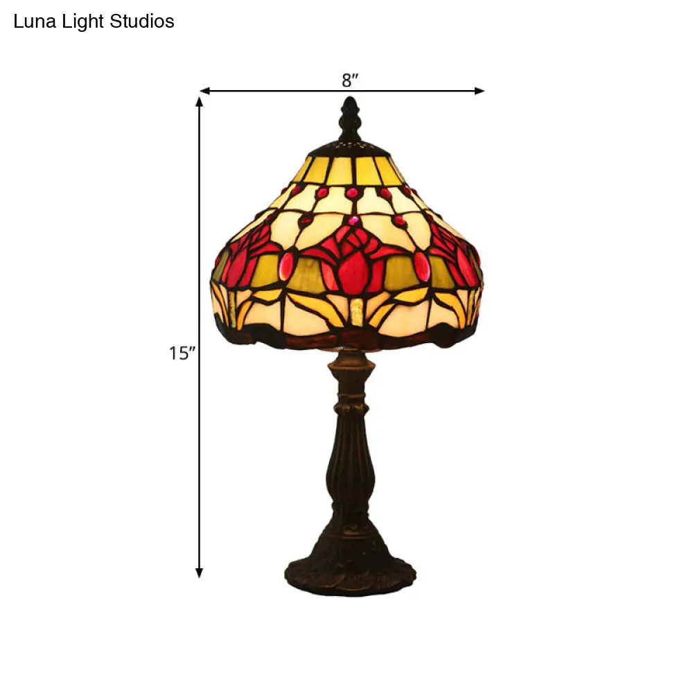 Mediterranean Dark Coffee Hand Cut Glass Tulip Nightstand Lamp
