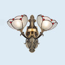 Mediterranean Dome/Flower Stained Art Glass Sconce - Wall Mounted Light For Bedroom Red/Pink/Orange