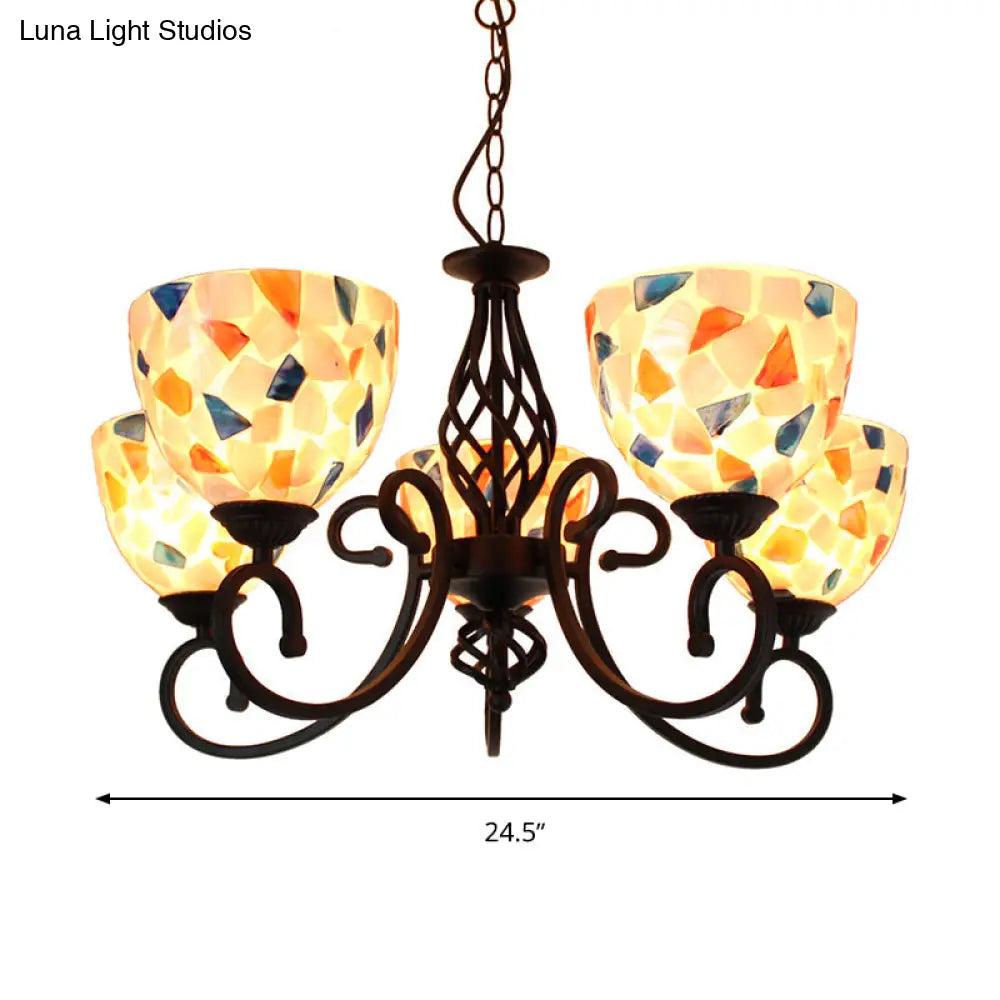 Mediterranean Dome Shell Chandelier Light - Beige Hanging Lamp Kit For Bedroom (5/6/8 Lights)