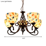 Mediterranean Dome Shell Chandelier Light - Beige Hanging Lamp Kit For Bedroom (5/6/8 Lights)