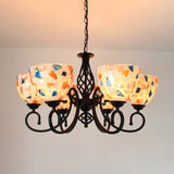 Mediterranean Dome Shell Chandelier Light - Beige Hanging Lamp Kit For Bedroom (5/6/8 Lights) 6 /