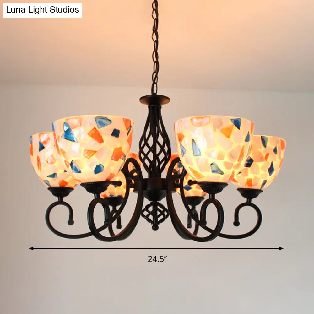 Mediterranean Dome Shell Chandelier Light - Beige Hanging Lamp Kit For Bedroom (5/6/8 Lights)