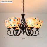 Mediterranean Dome Shell Chandelier Light - Beige Hanging Lamp Kit For Bedroom (5/6/8 Lights)