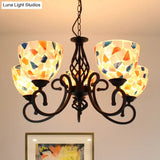 Mediterranean Dome Shell Chandelier Light - Beige Hanging Lamp Kit For Bedroom (5/6/8 Lights)