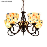 Mediterranean Dome Shell Chandelier Light - Beige Hanging Lamp Kit For Bedroom (5/6/8 Lights)
