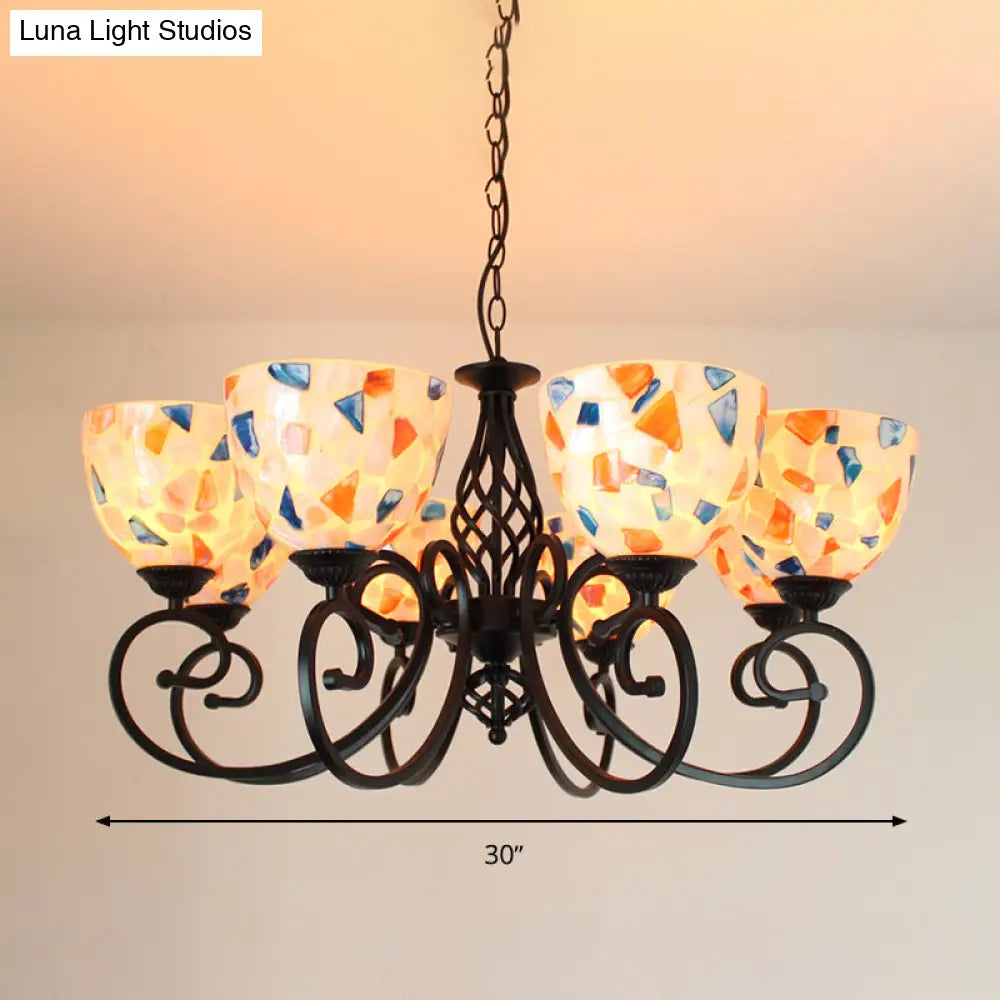 Mediterranean Dome Shell Chandelier Light - Beige Hanging Lamp Kit For Bedroom (5/6/8 Lights)