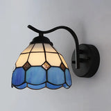 Mediterranean Dome Wall Sconce With Curved Arm And Stained Glass - 1 Light In White/Clear White