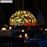 Mediterranean Dragonfly Chandelier with Cut Glass Pendant Lights - Red/Green/Purple