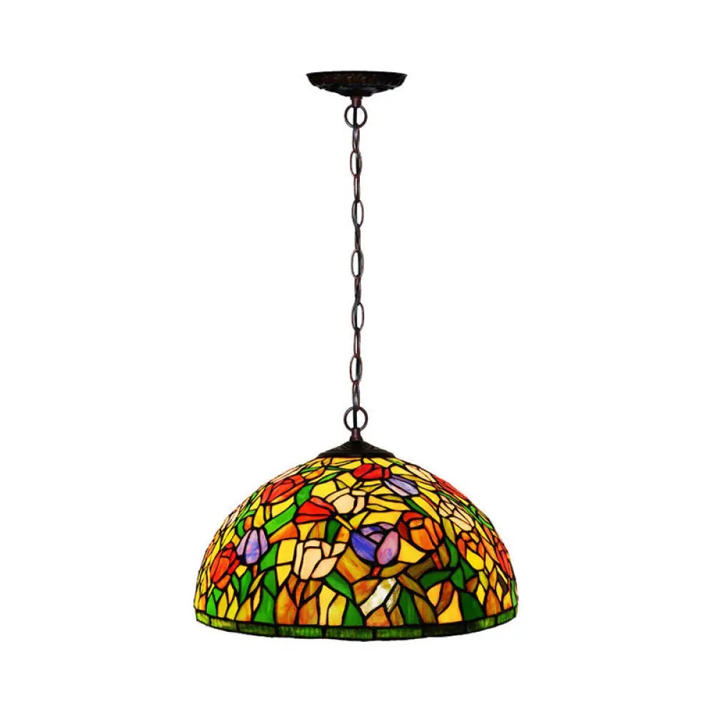 Mediterranean Dragonfly Chandelier with Cut Glass Pendant Lights - Red/Green/Purple Purple
