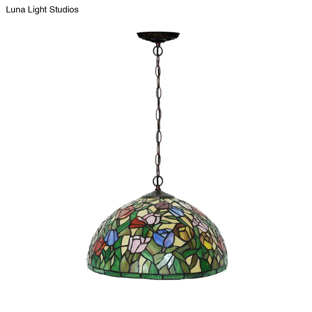 Mediterranean Dragonfly Chandelier with Cut Glass Pendant Lights - Red/Green/Purple