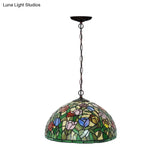 Mediterranean Dragonfly Chandelier with Cut Glass Pendant Lights - Red/Green/Purple