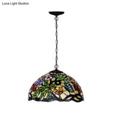Mediterranean Dragonfly Chandelier with Cut Glass Pendant Lights - Red/Green/Purple