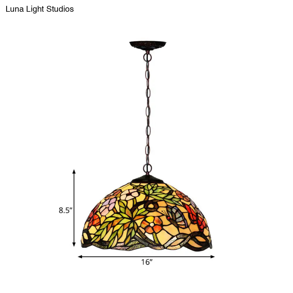 Mediterranean Dragonfly Chandelier with Cut Glass Pendant Lights - Red/Green/Purple