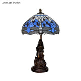 Mediterranean Dragonfly-Flower Table Lamp - Single Blue/Yellow/Blue-White Nightstand Light With