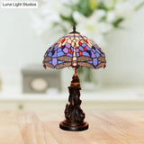 Mediterranean Dragonfly-Flower Table Lamp - Single Blue/Yellow/Blue-White Nightstand Light With
