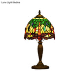 Mediterranean Dragonfly Patterned Desk Night Lamp - Colorful Cut Glass 1-Light Ideal For Coffee