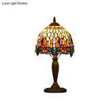 Mediterranean Dragonfly Patterned Desk Night Lamp - Colorful Cut Glass 1-Light Ideal For Coffee
