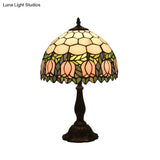 Mediterranean Dragonfly/Star/Tulip Stained Glass Table Lamp In Bronze For Bedside