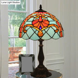 Mediterranean Dragonfly/Star/Tulip Stained Glass Table Lamp In Bronze For Bedside