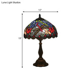 Mediterranean Dragonfly/Star/Tulip Stained Glass Table Lamp In Bronze For Bedside