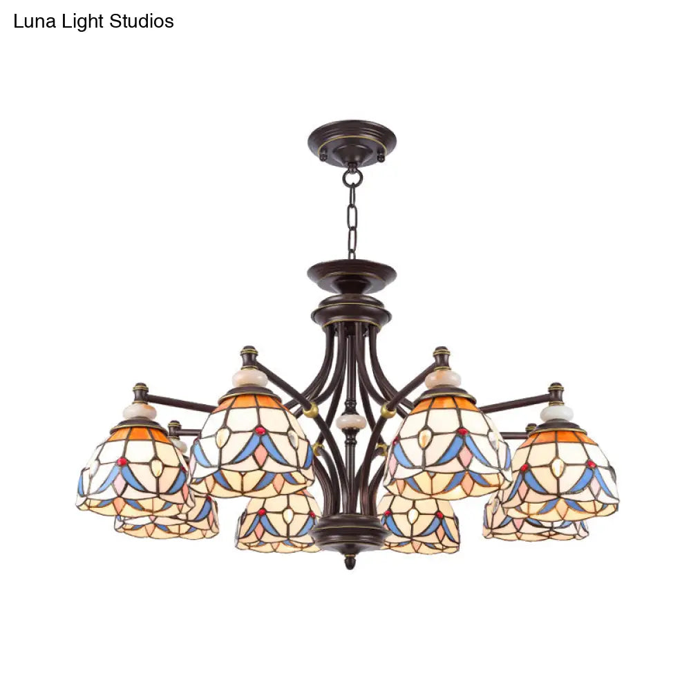 Mediterranean Glass Chandelier with Domed Shades - 3/5/8 Lights