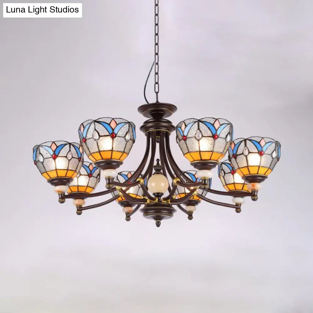 Mediterranean Glass Chandelier with Domed Shades - 3/5/8 Lights