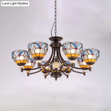 Mediterranean Glass Chandelier with Domed Shades - 3/5/8 Lights