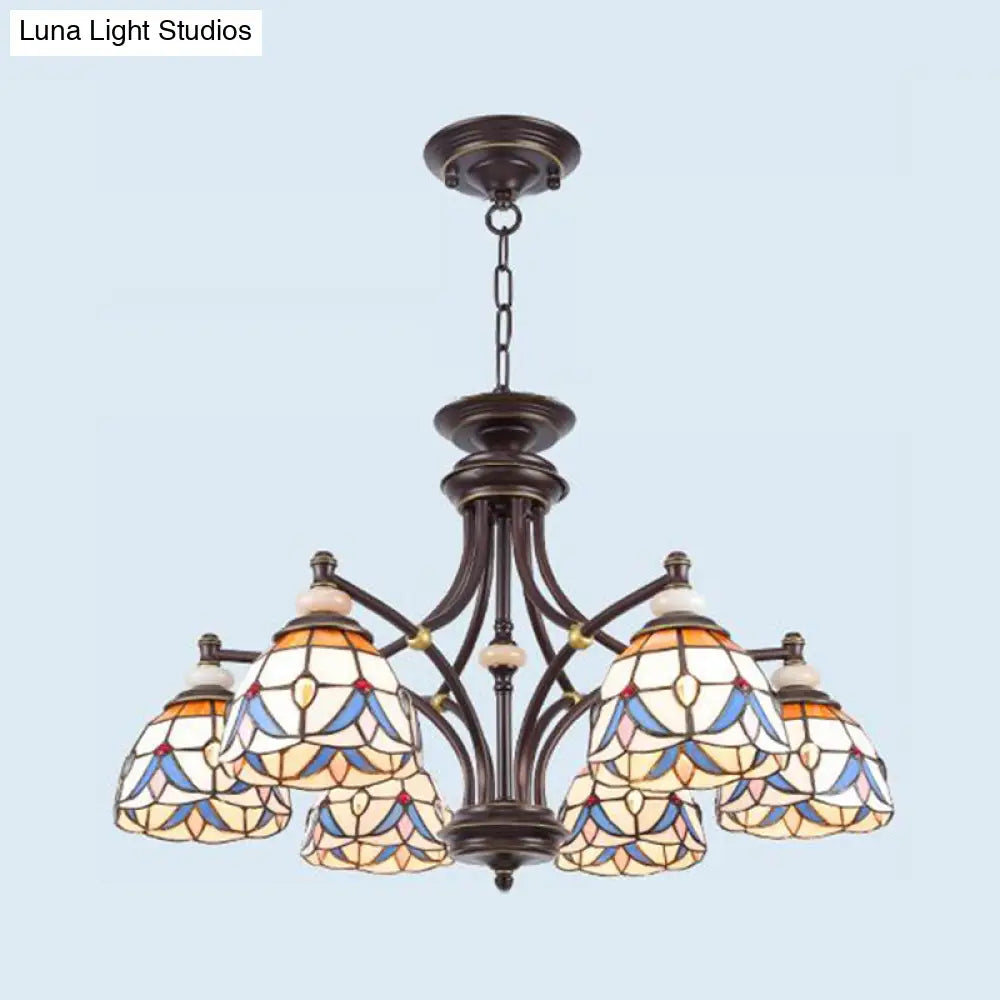 Mediterranean Glass Chandelier with Domed Shades - 3/5/8 Lights