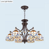 Mediterranean Glass Chandelier with Domed Shades - 3/5/8 Lights